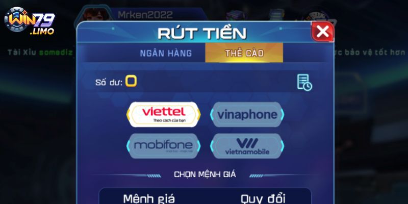 Rút tiền rại WIN79 qua thẻ cào điện thoại